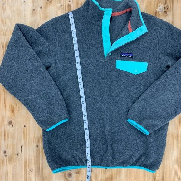 Patagonia Synchilla Snap-T Pullover Grey & Mint Green Sz S - Picture 10 of 10